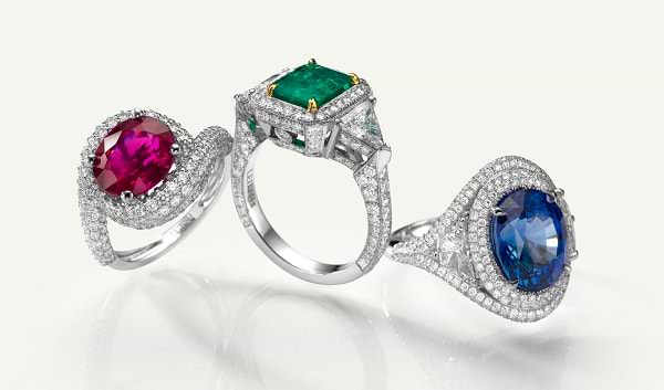 A ruby, an emerald, and a sapphire ring 